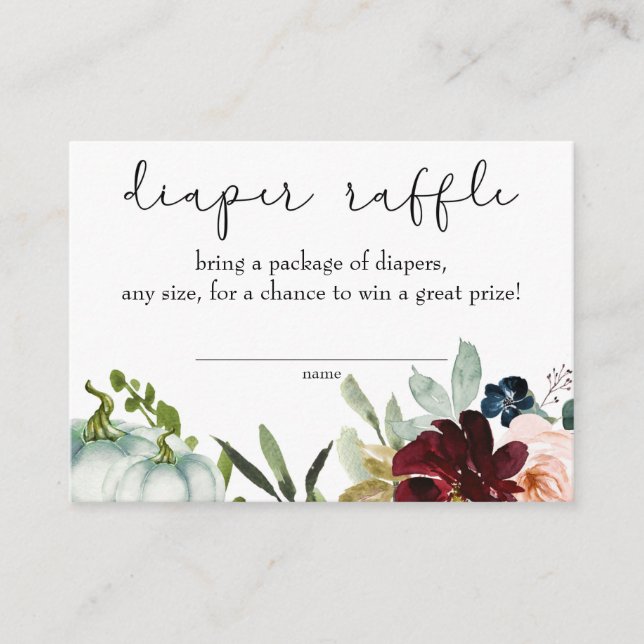 White Pumpkin Fall In Love Diaper Raffle Insert (Front)