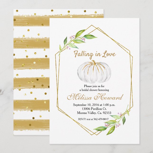 White Pumpkin Falling in Love Bridal Shower Invitation (Front/Back)