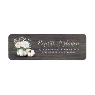White Pumpkin Floral Vase Rustic Fall Return Address Label
