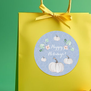 White Pumpkin Floral Watercolor Art Classic Round Sticker