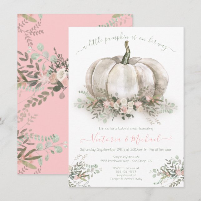 White Pumpkin Girl Baby Shower Couples floral Invi Invitation (Front/Back)