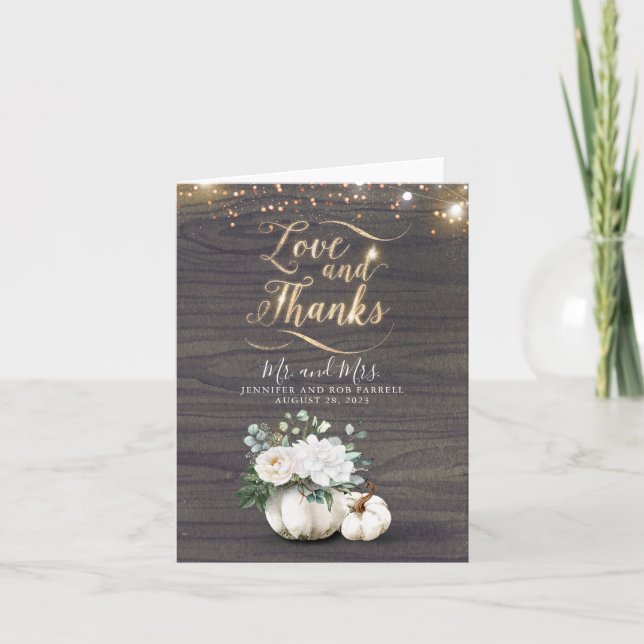 White Pumpkin Gold Typography Wedding Thank You Card (Front)