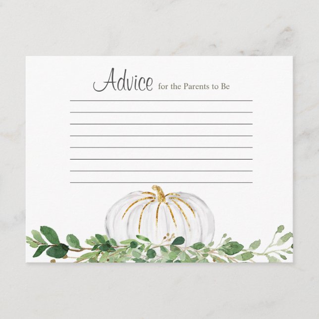 White Pumpkin Greenery Floral Advice Card (Front)