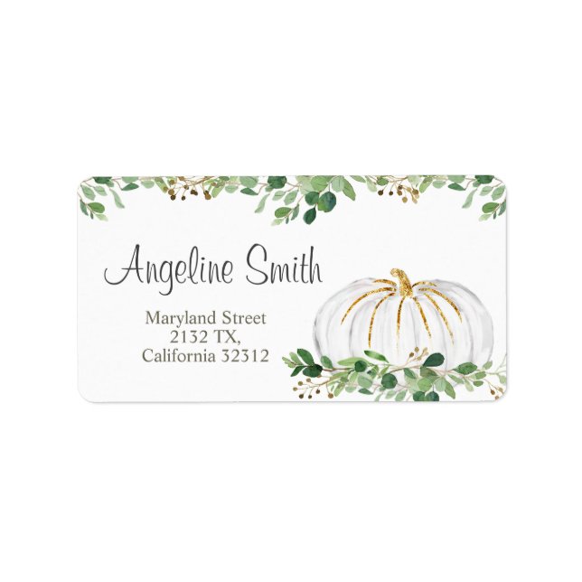 White Pumpkin Greenery Floral Baby Shower Address Label (Front)