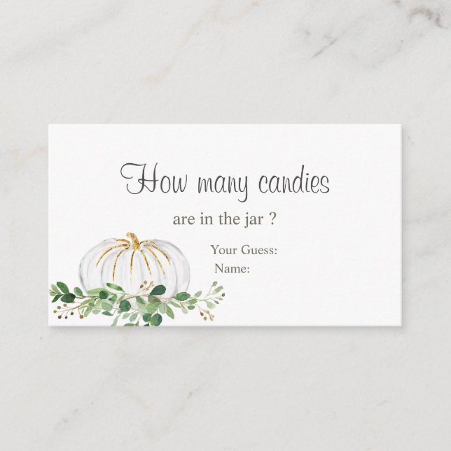 White Pumpkin Greenery Floral How Many Candies Enclosure Card (Front)