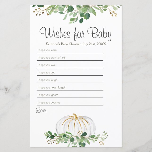 White Pumpkin Greenery Floral Wishes for Baby (Front)