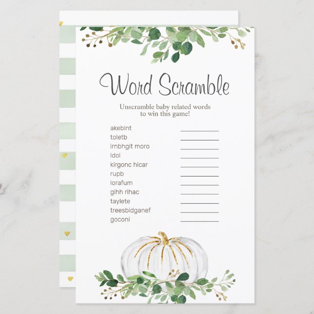 White Pumpkin Greenery Floral Word Scramble (Front/Back)