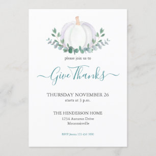 White Pumpkin Greenery Thanksgiving Dinner Invitation