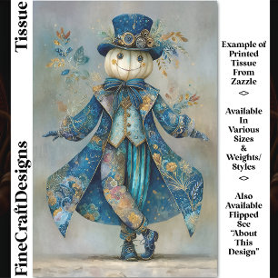 White Pumpkin In Blue Floral Coai DM9L Decoupage Tissue Paper