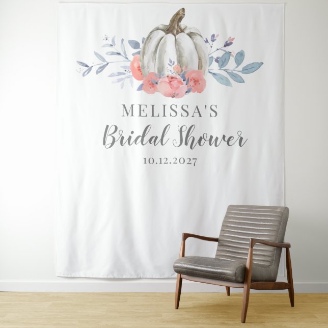 White Pumpkin Lilac Floral Bridal Shower Tapestry (In Situ)