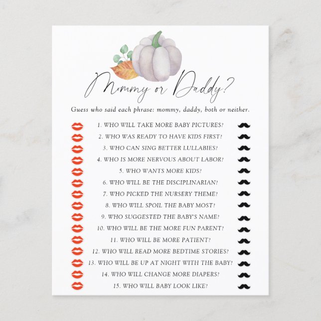 White pumpkin - mummy or daddy baby shower game (Front)