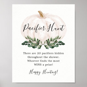 White Pumpkin Pacifier Hunt Baby Shower Game Poster