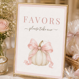 White Pumpkin Pink Bow Baby Shower Favours Sign