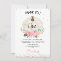 White Pumpkin Pink Floral Birthday Thank You Card