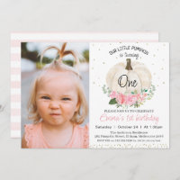 White Pumpkin Pink Floral Photo 1st Birthday