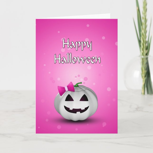 White Pumpkin Pink Girly Halloween Card (Front)