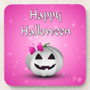 White Pumpkin Pink Girly Halloween Coaster