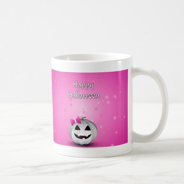 White Pumpkin Pink Girly Halloween Coffee Mug (Right)