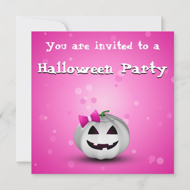White Pumpkin Pink Girly Halloween Invitation (Front)