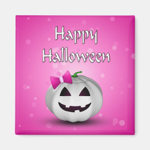 White Pumpkin Pink Girly Halloween Magnet