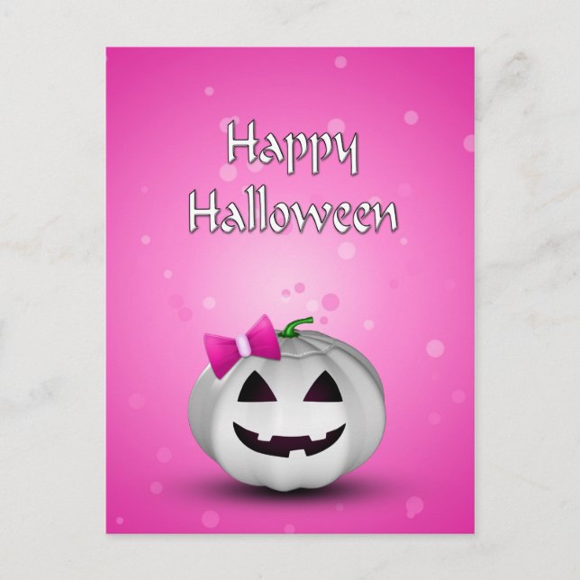 White Pumpkin Pink Girly Halloween Postcard (Front)