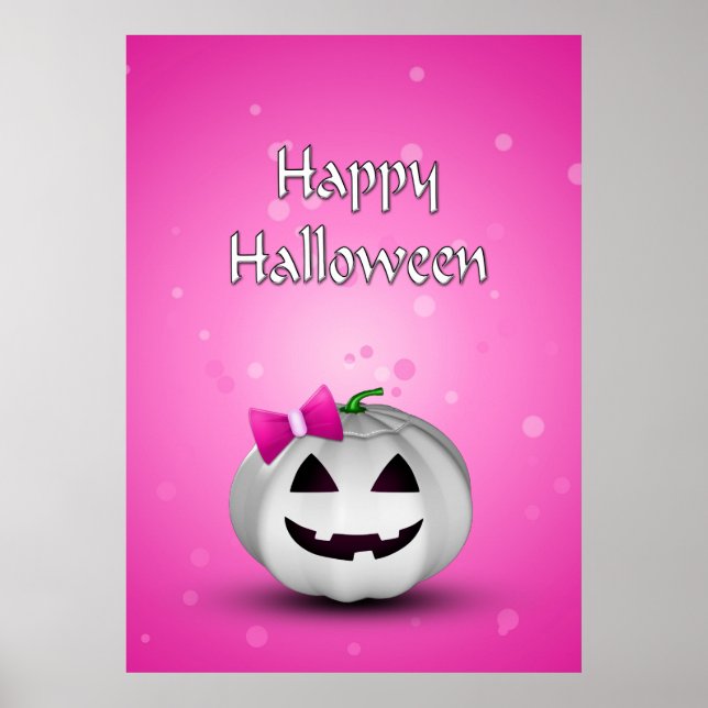 White Pumpkin Pink Girly Halloween Poster (Front)