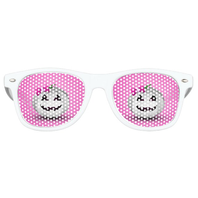 White Pumpkin Pink Girly Halloween Retro Sunglasses (Front)