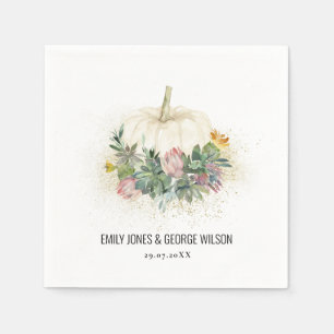 WHITE PUMPKIN PINK PROTEA SUCCULENT FAUNA WEDDING  NAPKIN