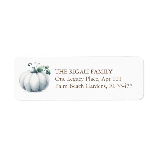 White Pumpkin Return Address Fall Baby Shower Label (Front)