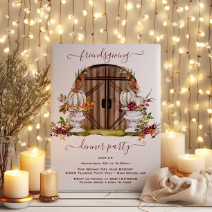 White Pumpkin Rustic Wood Door Friendsgiving Party Invitation