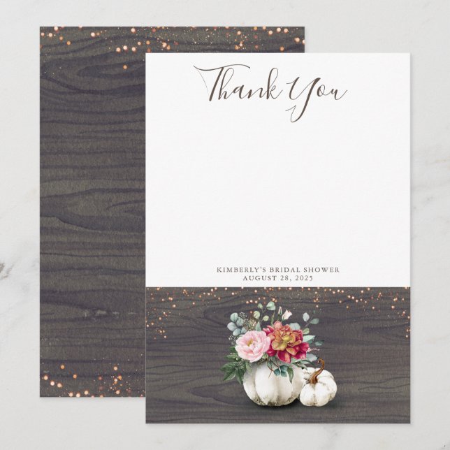White Pumpkin Rustic Wood Thank You Card (Front/Back)