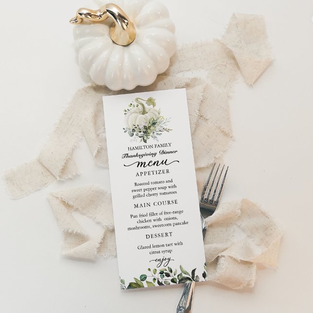 White Pumpkin Thanksgiving Dinner Menu Card (Creator Uploaded)