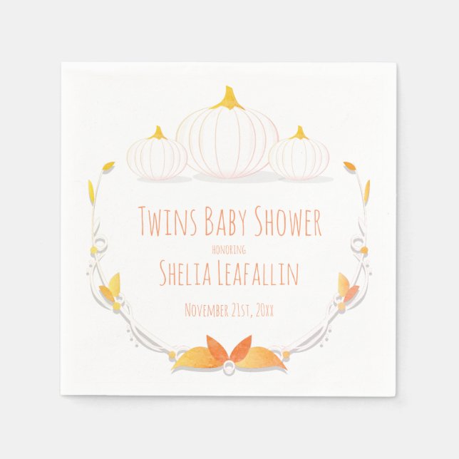 White Pumpkin Twins Baby Shower Paper Napkin (Front)