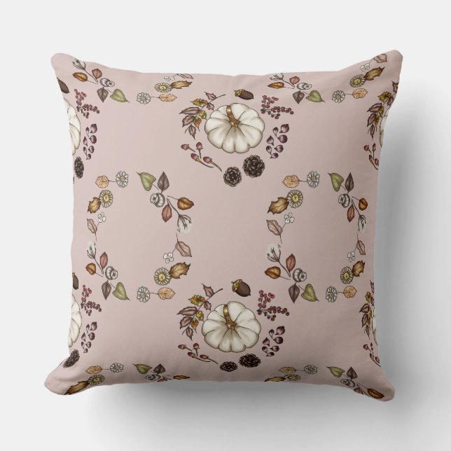 White Pumpkin with an Autumn Leaves Cushion (Front)