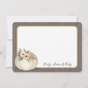 White Pumpkin with flowers and Barn Wood Thank you Card