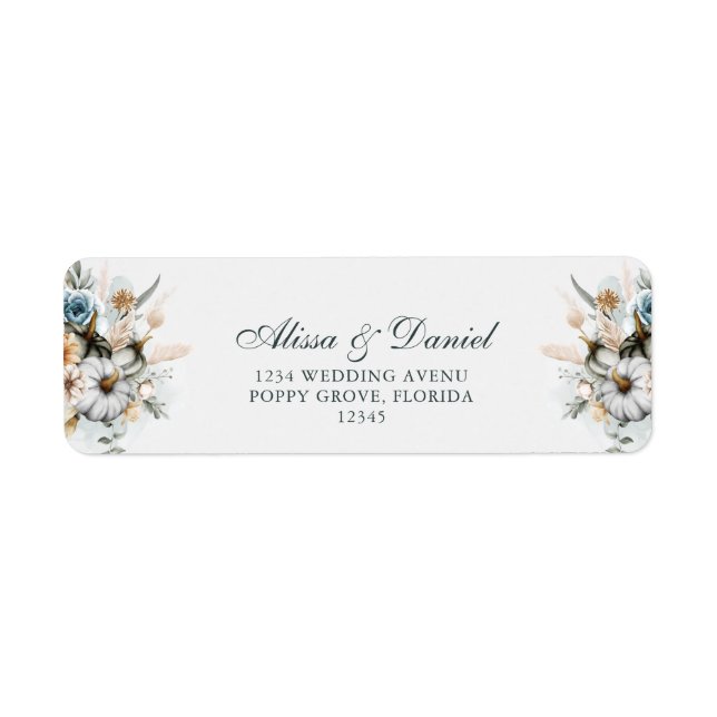 White Pumpkin with Wildflowers Return Address Label (Front)