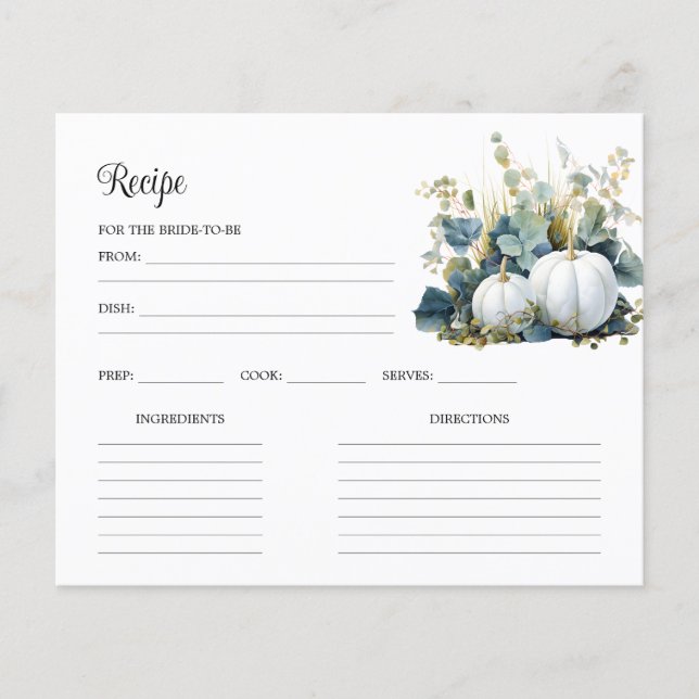 White pumpkins and eucalyptus Bridal Shower recipe (Front)