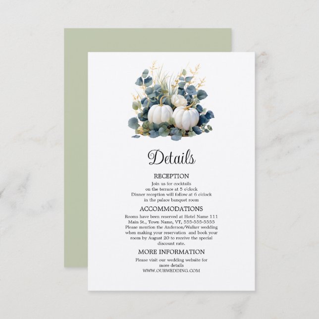 White pumpkins and eucalyptus details enclosure card (Front/Back)