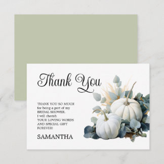 White pumpkins and eucalyptus greens Bridal Shower Thank You Card