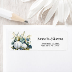 White pumpkins and eucalyptus greens return Addres Address Label