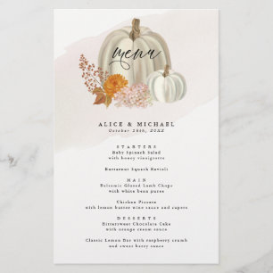 White Pumpkins and Fall Flowers Event Dinner Menu