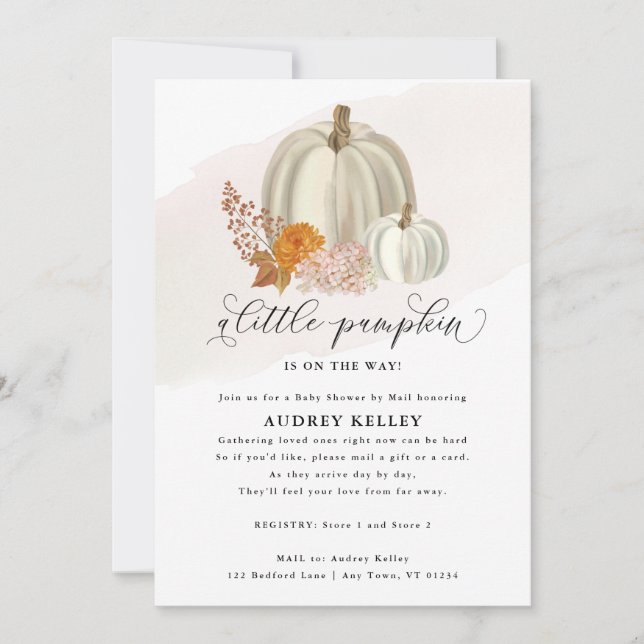 White Pumpkins Fall Flowers, Baby Shower by Mail Invitation (Front)