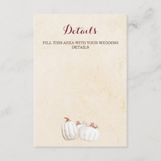 white pumpkins fall harvest wedding  enclosure card