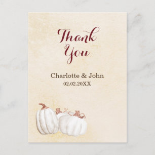 white pumpkins fall harvest wedding thank you postcard