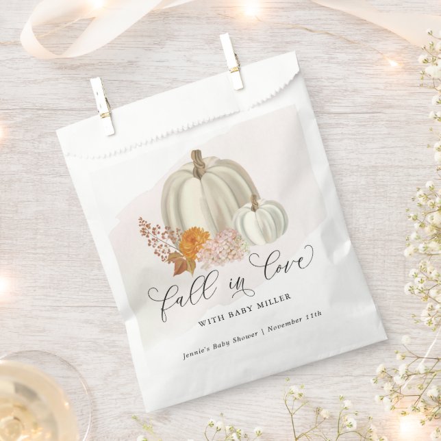 White Pumpkins Fall in Love Baby Shower Customised Favour Bag (Clipped)