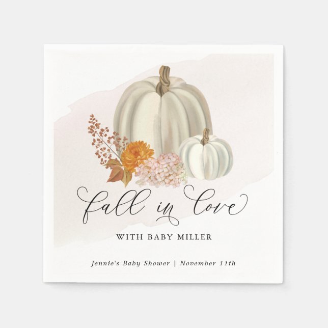 White Pumpkins Fall in Love Baby Shower Customised Napkin (Front)