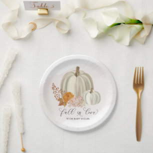 White Pumpkins Fall in Love Baby Shower Customised Paper Plate