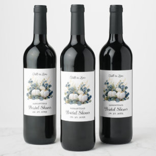 White pumpkins Fall In Love bridal shower Wine Label