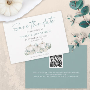 White Pumpkins Florals QR Code Wedding Save The Date