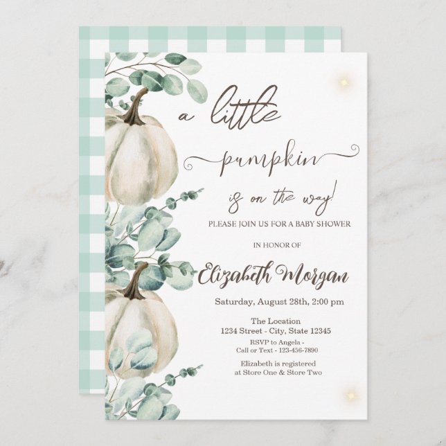White Pumpkins Greenery Baby Shower   Invitation (Front/Back)